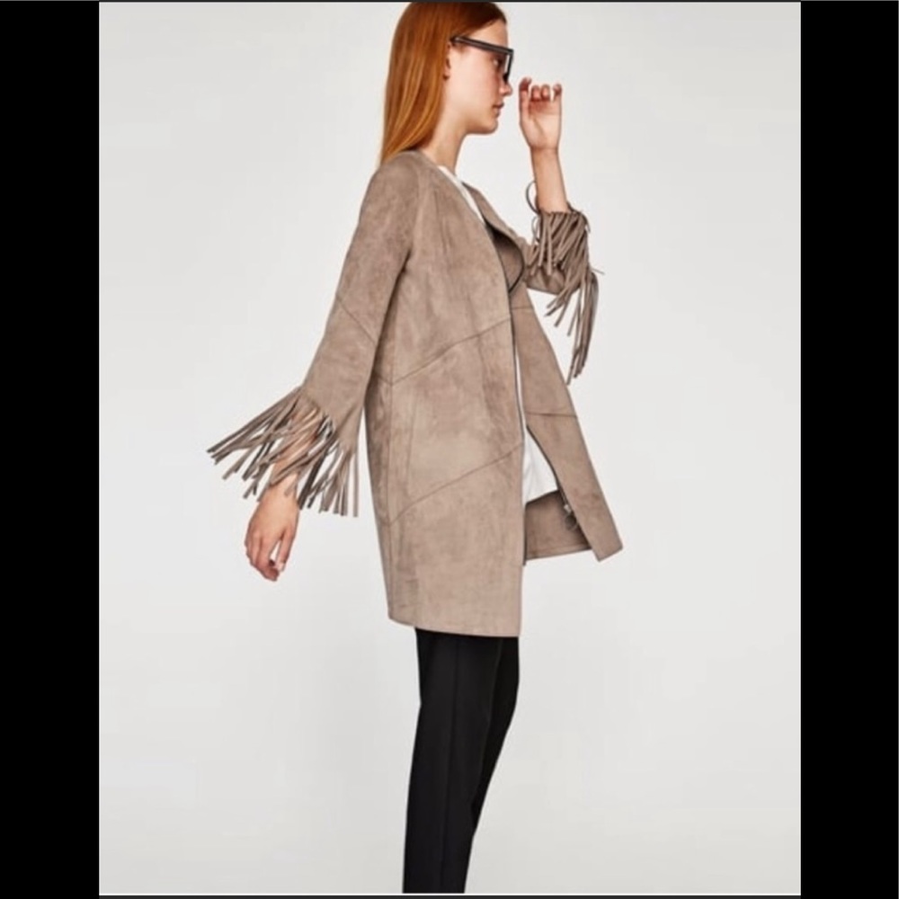 Zara faux suede fringe jacket